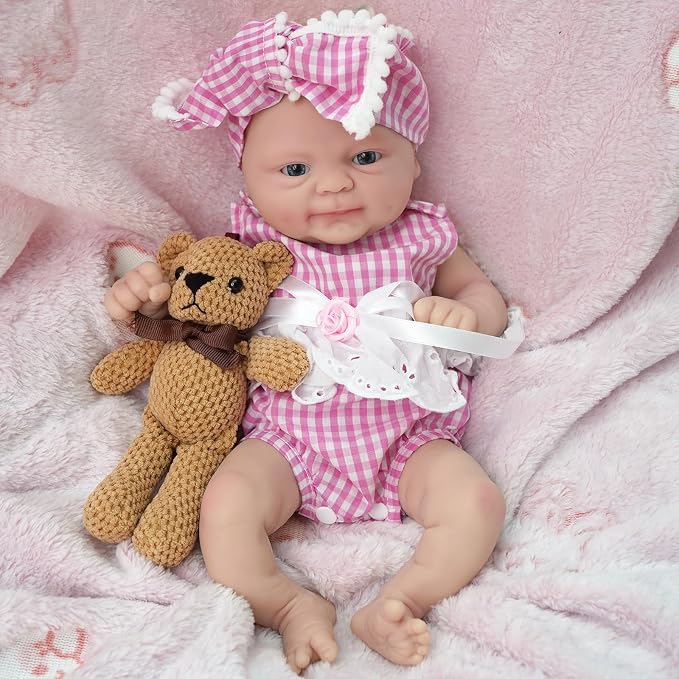 14" Reborn Baby Dolls, Full Silicone Baby, Realistic Soft Silicone Newborn Baby Doll, Real Full Body Silicone Reborn Baby Dolls with Feeding Accessories