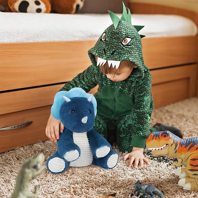 SuzziPals Microwavable & Coolable Triceratops Dinosaur Stuffed Animals, Heated Stuffed Animal Heating Pads for Soothing & Relaxation, Navy Blue Dino Plush for Stress Relief, Plushies Dinosaur Gifts