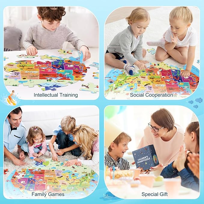 DIGOBAY United States Puzzle 70 Pieces USA Map Floor Jigsaw Puzzles for Kids Ages 4-10, Jumbo Round US Geography Puzzle 50 States with Capitals Educational Learning Toys for Boy or Girl
