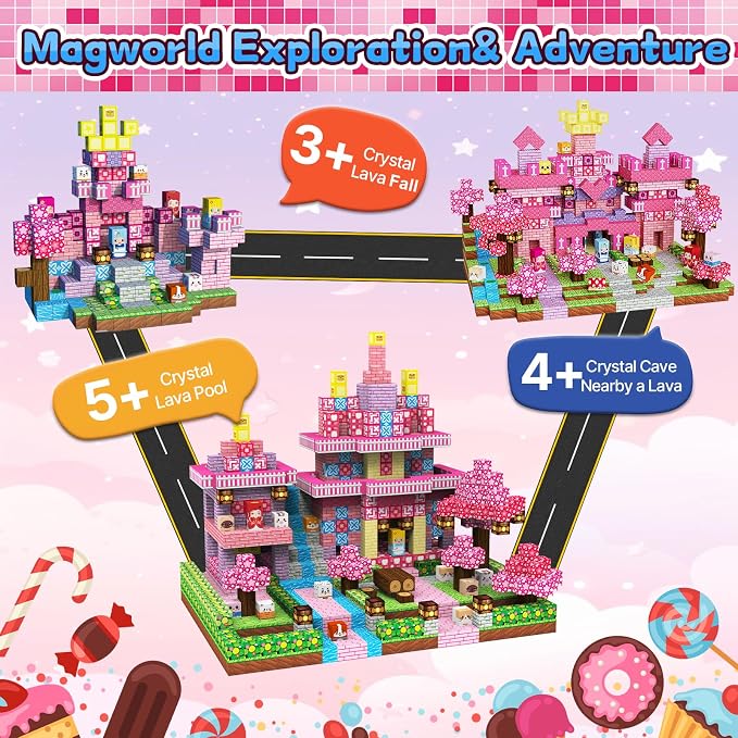 300PCS Magnetic Blocks Building Toys for Kids - 0.8in Magnet Cubes Cherry Blossom Forest Theme Toddler Toys, STEM Preschool Educational Sensory Construction Set, Birthday Gifts for Boys Girls Age 3-8
