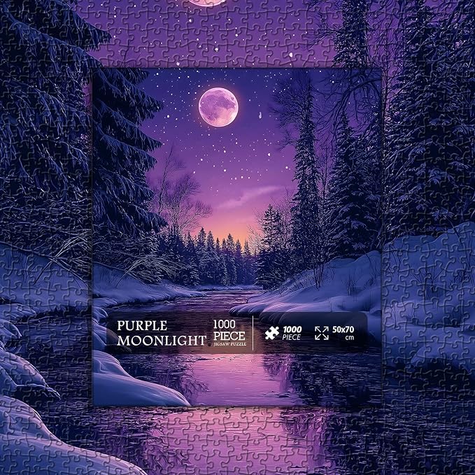 Fantasy Landscape Puzzle for Adults 1000 Pieces, Purple Moonlight Scenery Puzzles, Impossible Nature Scenic Jigsaw Puzzles for Adults Challenge