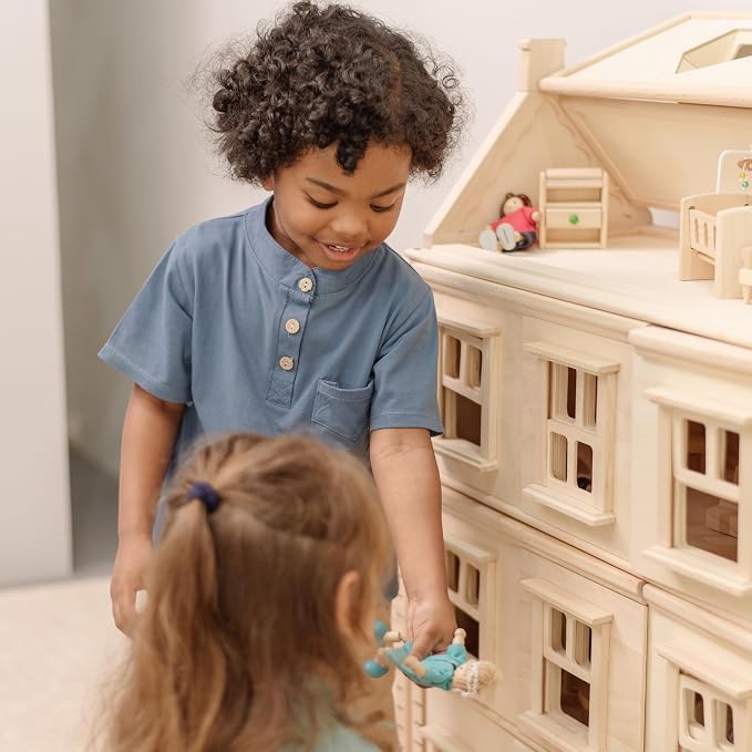 PlanToys® Grand Victorian Dollhouse | Wooden 4-Floor Dollhouse for Kids 3Y+ | Includes Attic, Opening Panels & Sliding Sashes | Encourages Imaginative Play & Social Interaction