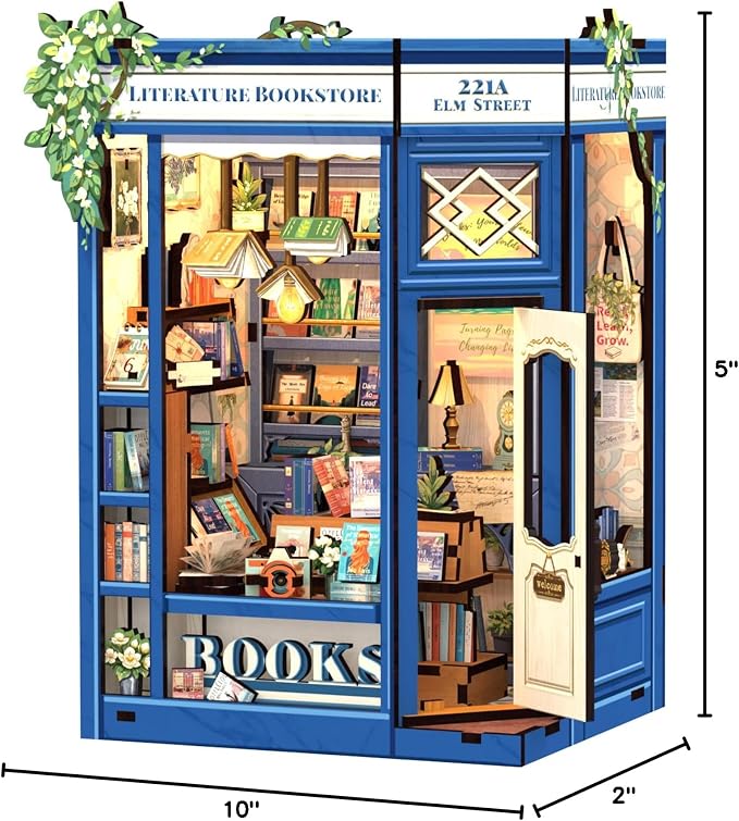 CUTEBEE Book Nook Kit - DIY Miniature House Dollhouse Kit for Adults and Teens, Booknook Tiny House Bookshelf Decor 3D Wooden Puzzle, Gifts for Family, Friends (Literature Bookstore)