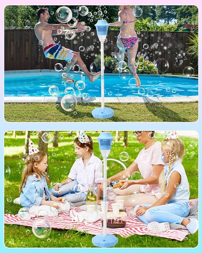 2Pcs Automatic Bubble Machine for Kids,Standing Torch Bubble Maker with Light/Music for Toddlers, Height Adjustable Up 21 to 47 Inches,Pecfect for Birthday and Outdoor Party, Gifts