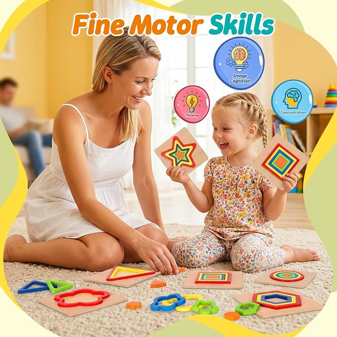 Toddler Puzzles Montessori Toy Wooden Shape Sorting Puzzle Sensory Toy Toddler Activities Preschool Learning Educational Autistic Developmental 1 2 3 Year Old Girl Boy 1-3 Dementia Game Easter Gift