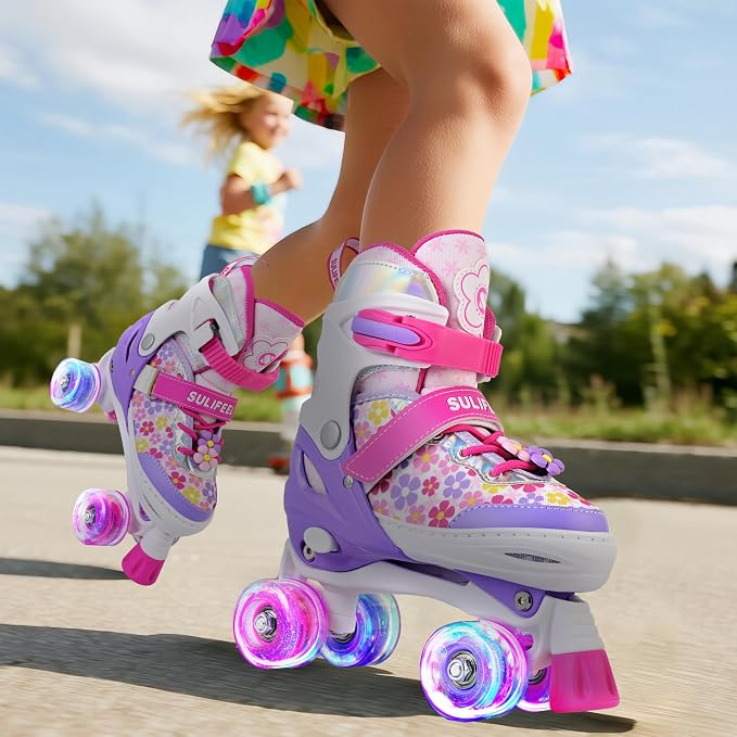 SULIFEEL Rainbow Unicorn 4 Size Adjustable Roller Skates for Girls Boys for Kids Ages 3-5 5-8 6-12 Children Skates Indoor Outdoor