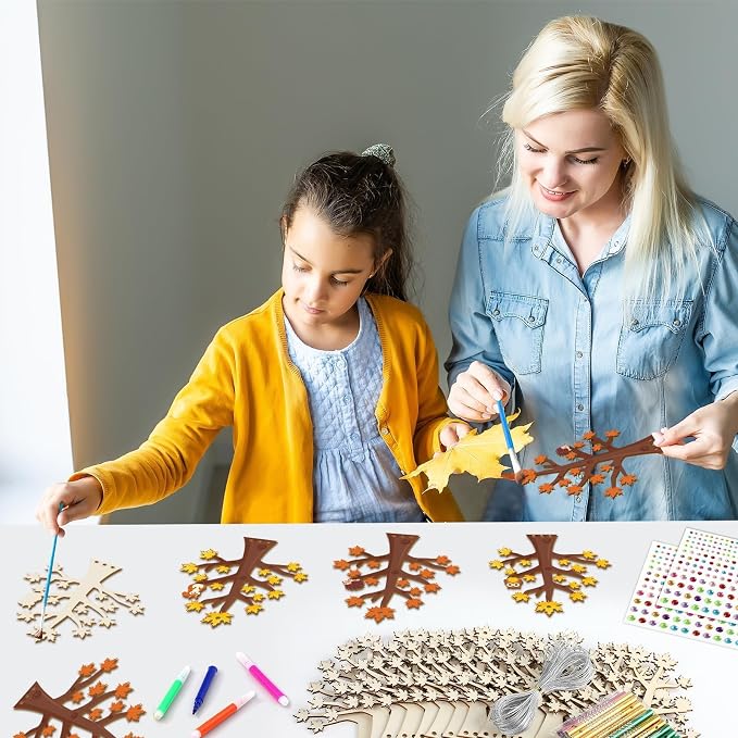 gisgfim 16 Pack Fall Wind Chime Crafts Kits for Kids Make Your Own Thanksgiving Maple Tree Wind Chime Wooden DIY Arts and Crafts for Autumn Party School Classroom Decorations Supplies Birthday Favors