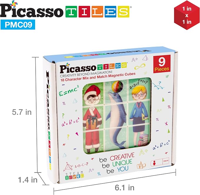 PicassoTiles Magnetic Expression Puzzle Toy Building Block Mix & Match Cubes Cubes Magnet Pre-School Sensory Toys Gifts Educational STEM Learning Kit for Kid, Baby Toddler Age 3 and Up 9 Piece PMC09