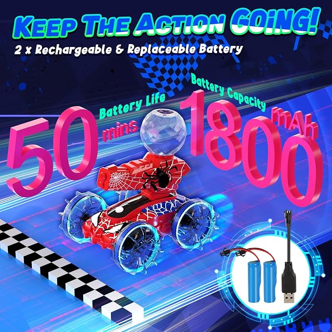 Spider Amphibious Remote Control Car for Boys Kids - 4WD Waterproof 2.4 GHz 360°Rotation RC Stunt Car - Water and Land Pool Toys Cars for 4 5 6 7 8 9 10 Year Old Boys Christmas Birthday Gifts