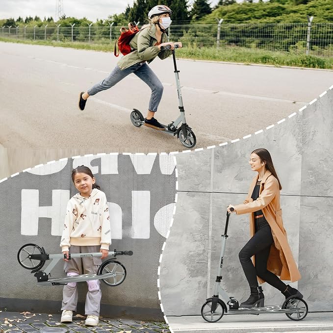 Rahmory Kick Scooter for Ages 6+,Kid, Teens & Adults. Foldable Kick Scooter for Boys with 4 Adjustable Heights, ABEC9 Bearings, Supports Up to 220 lbs.