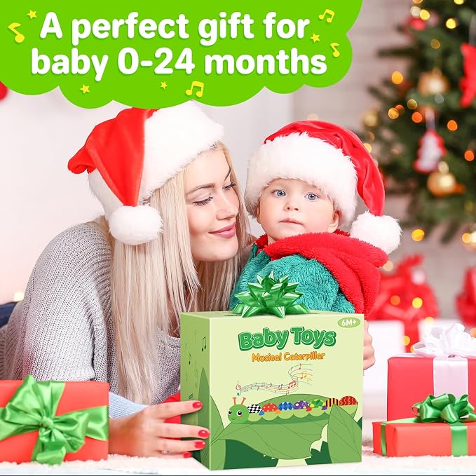 KMUYSL Baby Sensory Caterpillar Toys for 0-6 6-12 Months, Soft Plush Activity Toy with Crinkle, Rattle & Gentle Music, Tummy Time Toy for Infant Newborn, Early Development Toy Shower Gifts for Baby