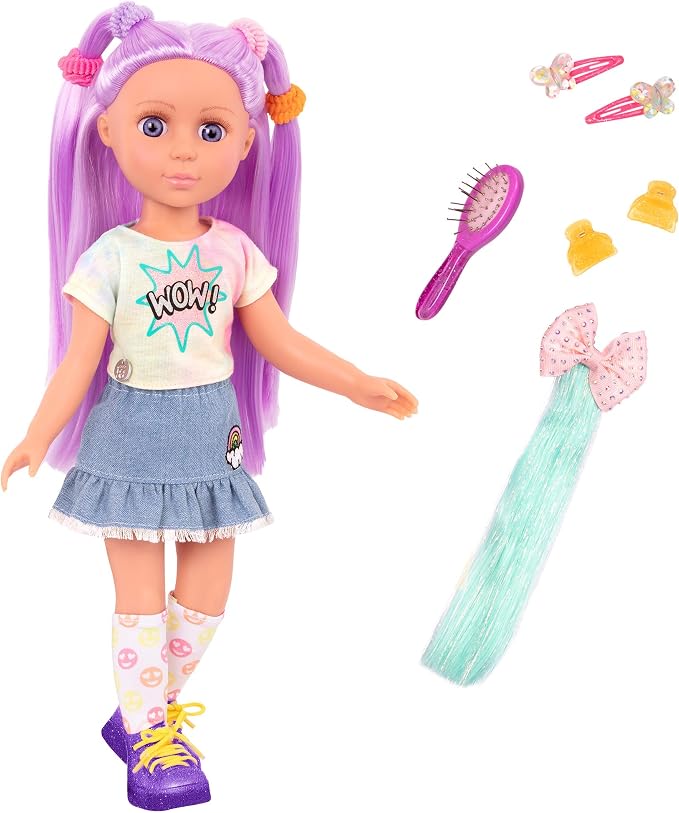 Glitter Girls – 14-Inch Fashion Doll - Blue Eyes & Blue Hair - Bow, Clips, and Colorful Outfit – 3+ Years – Luma