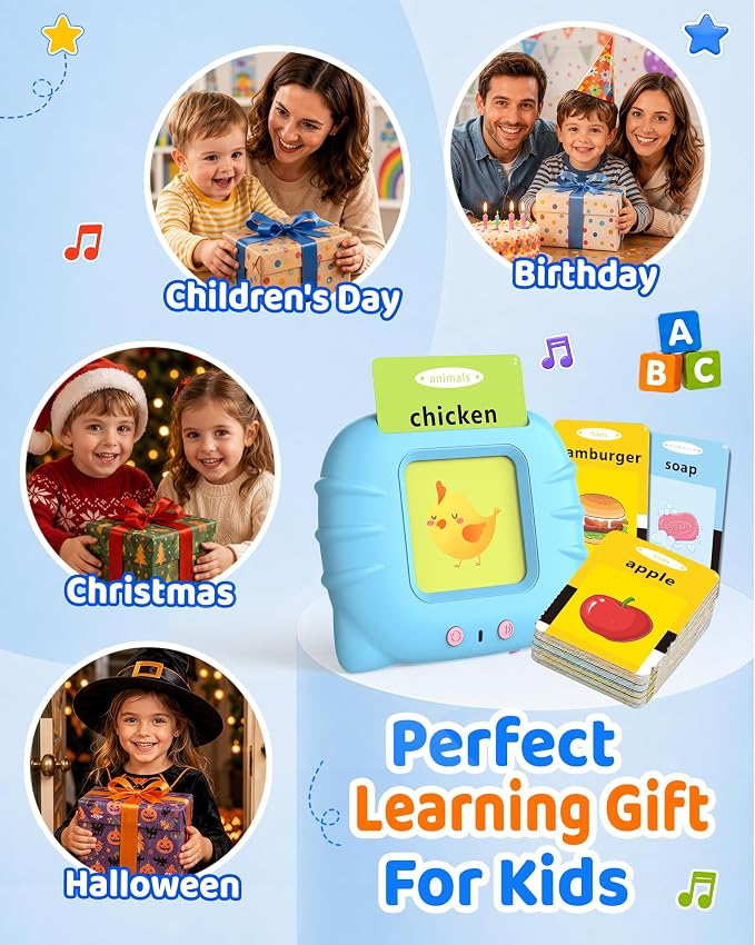 Aullsaty Talking Flash Cards for Toddlers 1-5 Years Old, Upgraded 536 Sight Words with 6 Songs Montessori Autism Sensory Toys, Educational Learning Speech Therapy Birthday Gifts for Boys Girls (Blue)