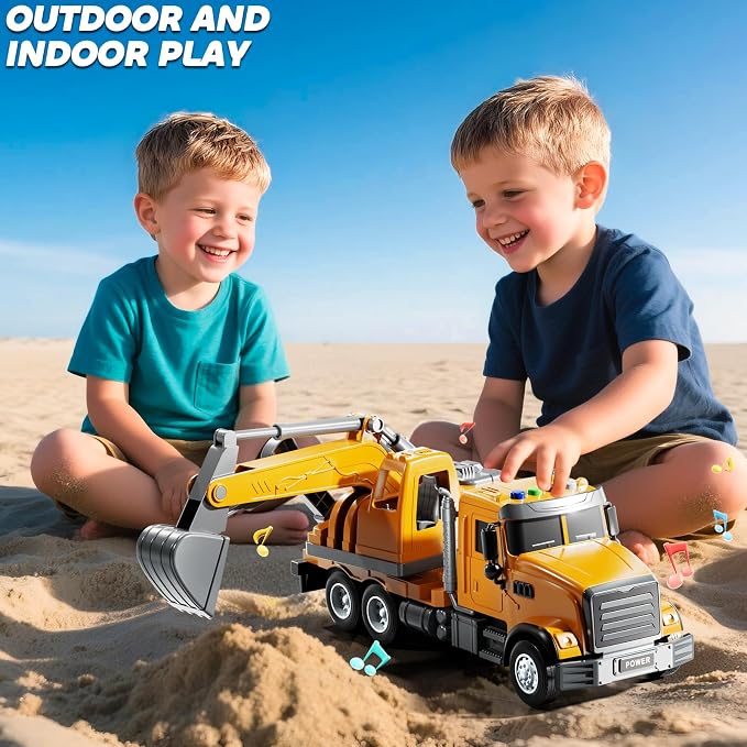 JUKUDAHU Excavator Toys for Boys Aged 3-5 4-6, Play Excavator with Light and Sound, Toy Truck Construction Vehicles Cars for Kids 2-4 4-7 Years Old, Birthday Gift for Girls Toddlers 1-3