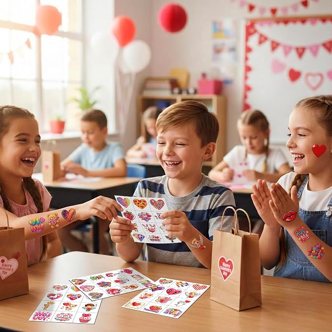 JCFIRE Valentines Day Stickers for Kids Temporary Tattoos, Heart Stickers for Valentines Day Gifts for Kids Classroom Exchange, Waterproof Decals for Party Favors, Goodie Bags, Crafts