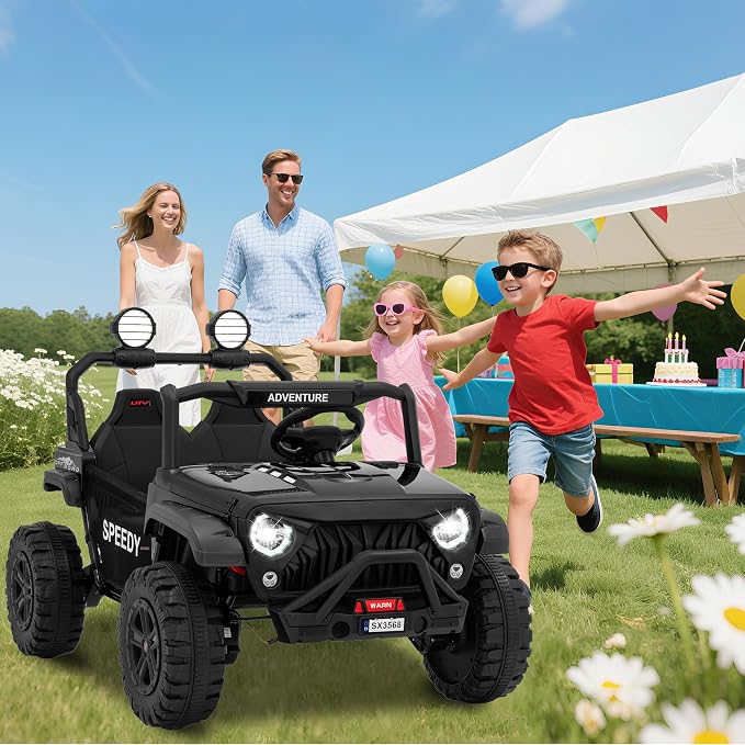 Powerful 24V Ride on Car for Kids, Ride on Truck with Remote Control - 4WD Electric Car, 2 Seater UTV, Spring Suspension, Front & Behind LED Lights, Dual Storage, 3 Speeds, Music,
