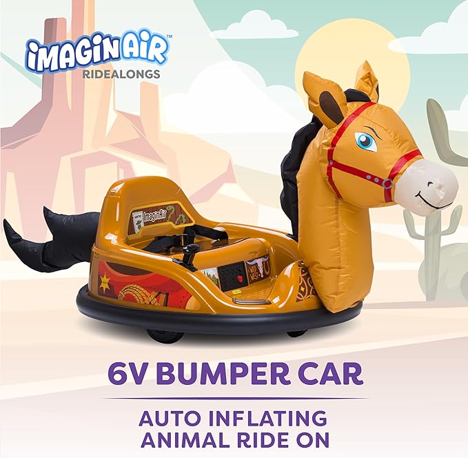 6V Horse Toys Toddler Bumper Car - Toddler Toy, Kids Electric Car, Ride On Toy, w/Music, Parent Remote Control, LED Lights, 360° Spin, Auto-inflated, 1 MPH, Max Weight of 66lbs, Age 1.5-4
