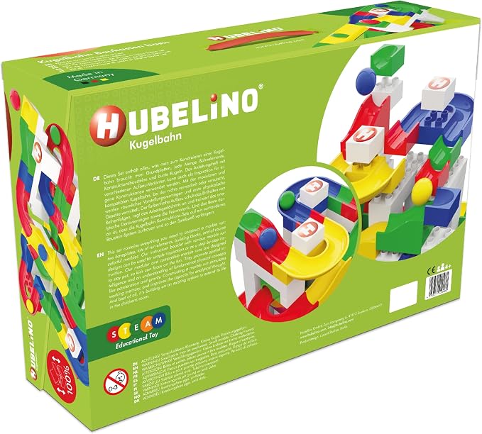 Hubelino Marble Run 123 Piece Starter Building Box Set, STEM Toys for 4-8 Year Olds, Compatible Marble Maze and Ball Run, Made in Germany