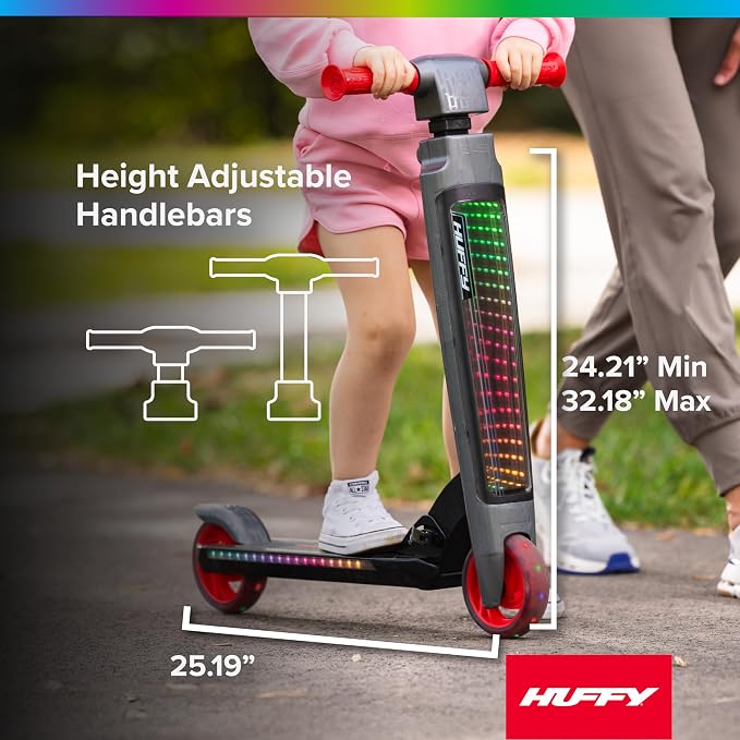 Huffy Light Up Inline Scooter for Kids, 2 Wheel Kick Scooter with LED Lights and Rear Brake, Foldable, Adjustable Handlebar on Select Models, Durable Frame, Licensed Character Graphics