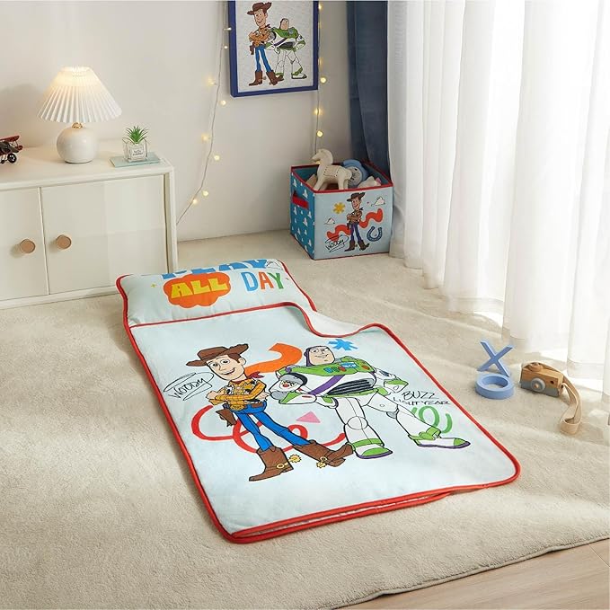 Super Soft Plush Toddler Quilted Nap Mat with Built in Blanket and Pillow