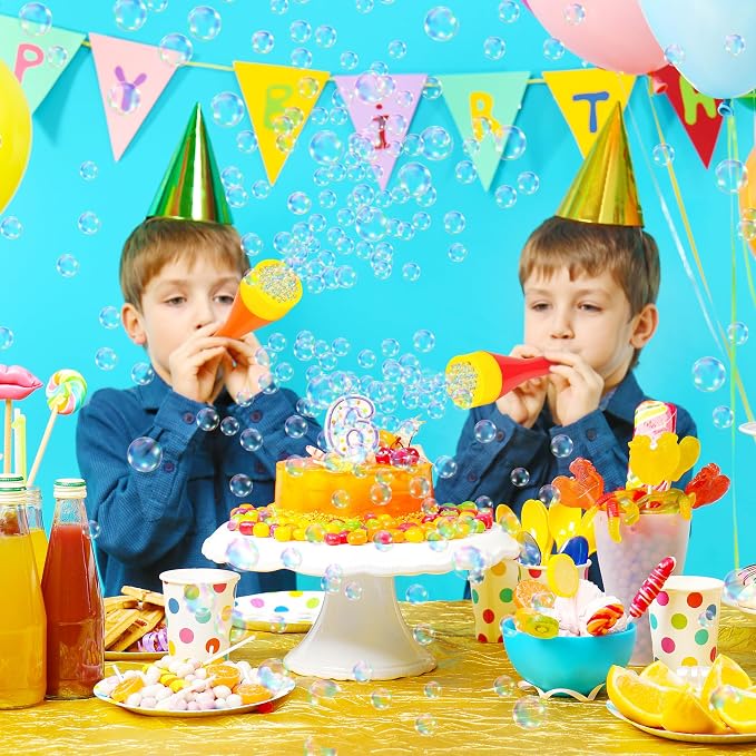 ArtCreativity Mini Blizzard Bubble Blower Set – 4 Pack Blowing Pipe with Bubble Mixture – Colorful Blowing Toys for Kids, Speech Therapy, Bubble Trumpet Set for Outdoor Play and Party Favors