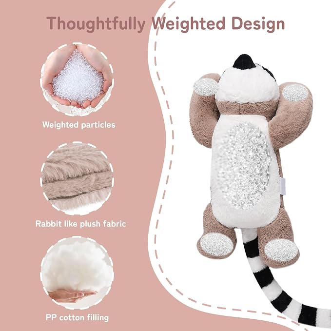 Niuniu Daddy Lemur Weighted Stuffed Animals for Kids & Adults, 20" | 3.3lb Large Weighted Plushies Pillow for Sleeping and Calming, Cute Lying Plush Toy Huggable Gift for Everyday Comfort