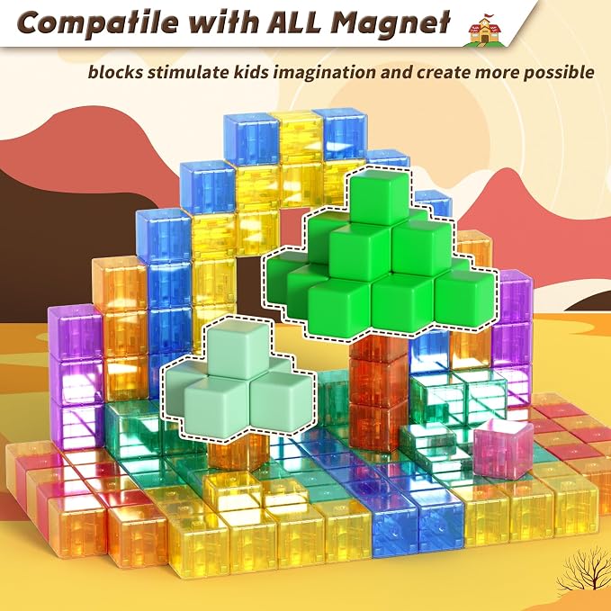 Apluses 45PCS Magnetic Blocks - Transparent Magnet Cubes, Toddler Building Blocks, Sensory Autism Gifts for Kids Ages 3+, Preschool Travel Toys for 3-5 Year Old Boys and Girls