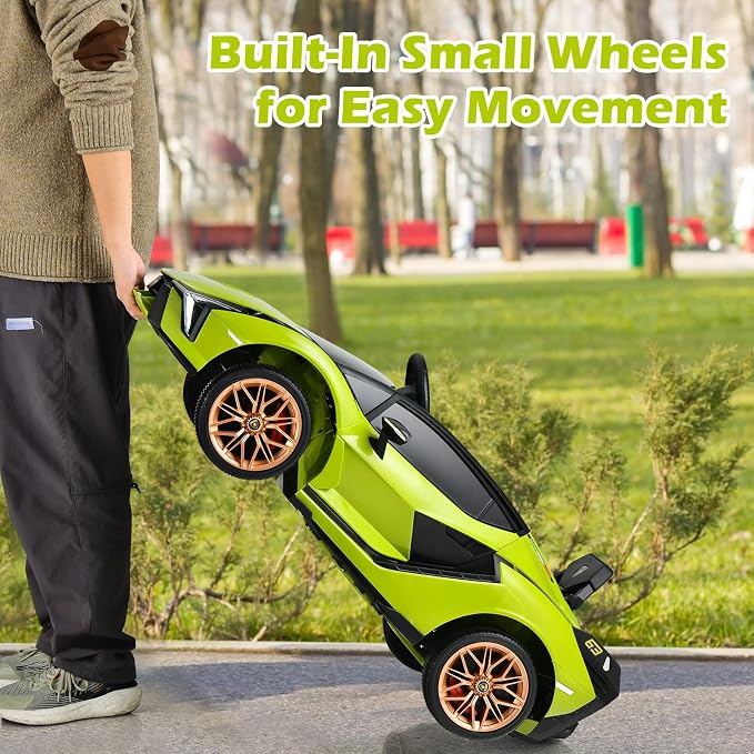 INFANS 12V Licensed Lamborghini Sian Kids Ride On Car with Parent Remote Control, Spring Suspension, MP3 Player, Electric Toy Roadster Carbon Fiber Textured for Toddler (Green)