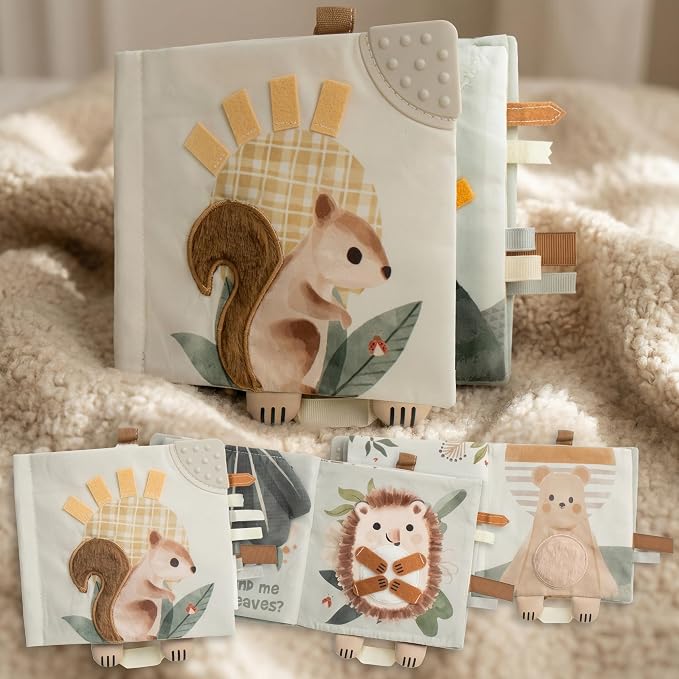 Soft Baby Book with Touch and Feel Pages - Cute Sensory Book for Babies 0-6, 6-12 & 12-18 Months with Mirror & Crinkle Paper - The Perfect Busy Book Toy for Baby Showers Or as a Newborn / Infant Gift