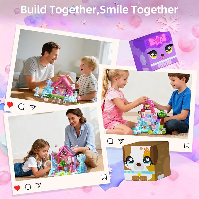 Magnetic Blocks — GobiDex 100PCS Kids Pink Princess Castle Building Blocks Set, Enchanting Cottage with Cute Pets for Girls Age 3+, STEM Sensory Building Toy for Toddler Birthday Gift