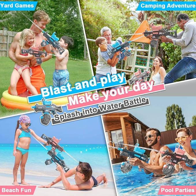 2 Pack Electric Water Guns for Adults Kids, Automatic Water Gun Toys for Kids Ages 4-8 8-12, Large Capacity High Power, 36ft Ultra-Long Range, Summer Pool Outdoor Beach Water Toys for Boys Girls