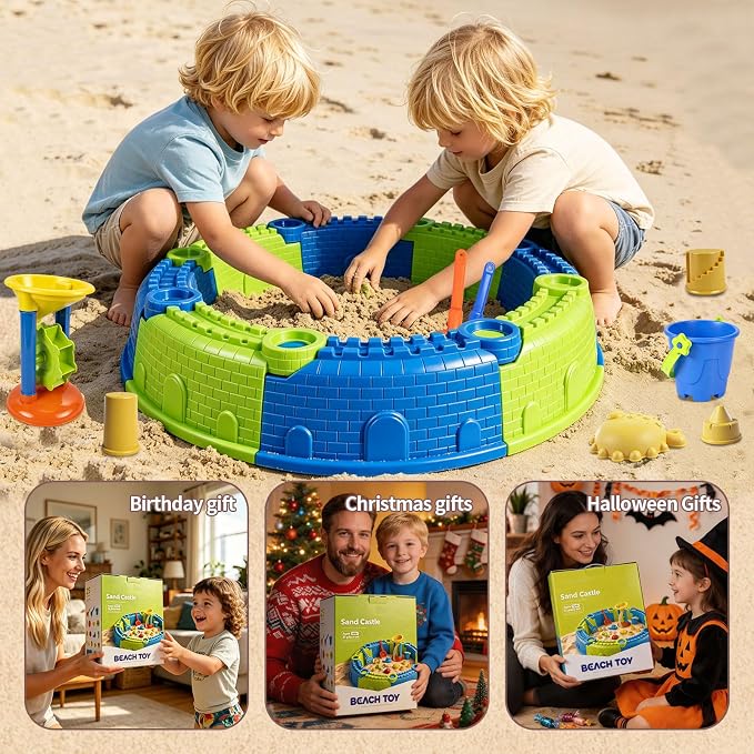 LUCKFUTURE 25 PCS Toddler Sand Toys for Ages 18+ Months - Sandbox Toys Set with Bucket, Shovels, Molds & Funnel, Easy Assemble No Tools Needed, Indoor Outdoor Beach Toys for Boys Girls