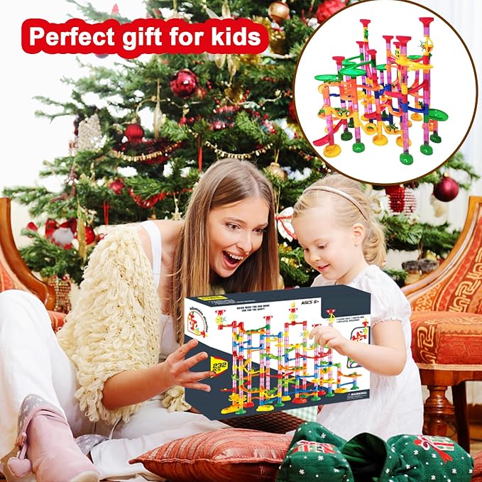 232 PCS Marble Toy Premium Set,STEM Educational Building Block Toy,Marble Track Race Set with 45 Marbles for Boys & Girls,Construction Building Blocks Toys for Kids
