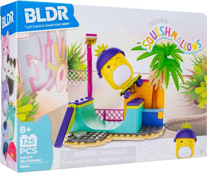 BLDR Squishmallows Maui's Skatepark Building Set - Maui The Pineapple Buildable Figure - Squishmallows Fans 8+, 0244