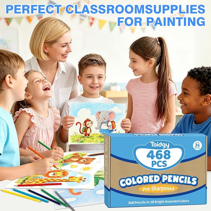 468 Count Colored Pencils Bulk Classroom, Colored Pencils for Kids 18 Assorted Colors, Coloring Pencil Set for Teachers & Adults, Pre-sharpened Color Pencils, Back to School Supplies Bulk for Students