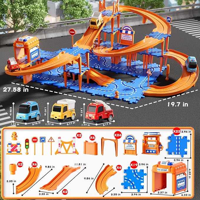 NIPLOOOW Puzzle Race Car Track Set for Kids 3-5, Floor Puzzle Track Car Set, Toddler Toys for 3 4 5 6 Years Old Boys, Toys Gift for Kids Boys Girls Age 3 4 5 6 7 8 Years Old