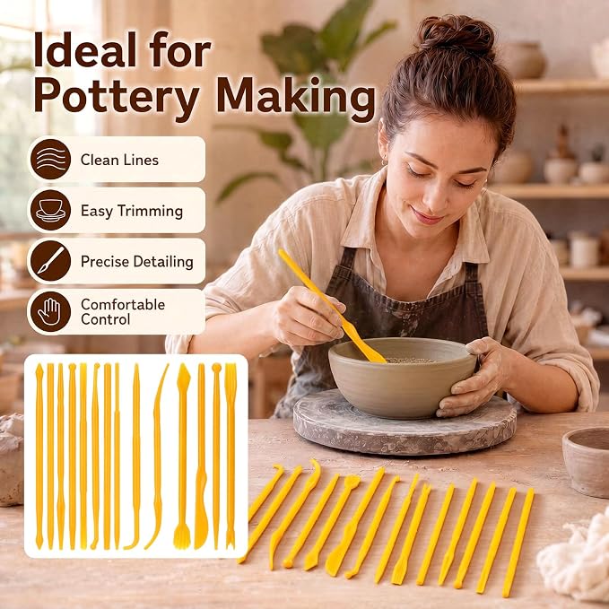 Ferrochef 10 Set 140 Pcs Clay Sculpting Tools Different Shapes Pottery Tools Clay Carving Cutters Pottery Trimming Supplies for DIY Ceramics Plastilina Molding Embossin (Plastic,Solide Style)
