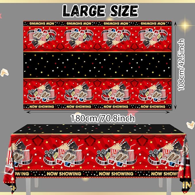 Movie Night Tablecloth,Movie Theme Hollywood Party Decoration 3Pcs Vintage Now Showing Popcorn Tablecloth Drive In Movie Party Table Cover for Movie Theater Party Favors ,Movie Star Birthday Supplies
