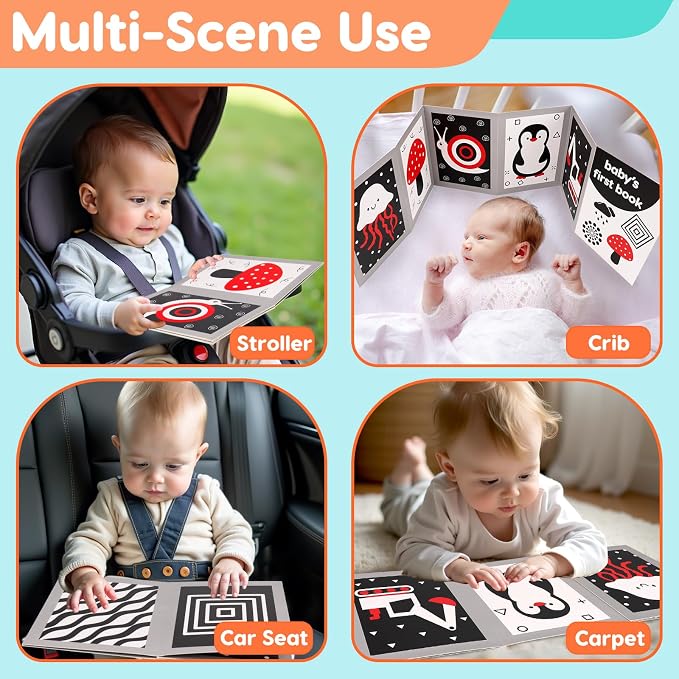 Black and White High Contrast Baby Books Flash Cards Tummy Time Mirror Toys Newborn Toys 0 6 Months Brain Development Infant Stimulating Sensory Toy 0-3 3-6 2 4 5 Month Old Essential