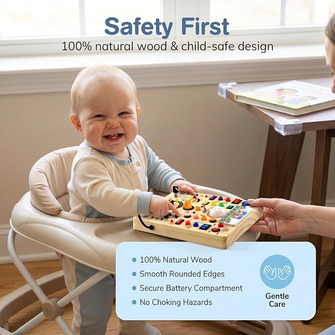 RichBoy Montessori Toy Busy Board with 40 LED Lights, 59-in-1 Sensory Toys for Toddlers, Travel Educational Activity for Airplane, Ideal Christmas Birthday Gift for Boys & Girls (School 7.8" x 6.5")