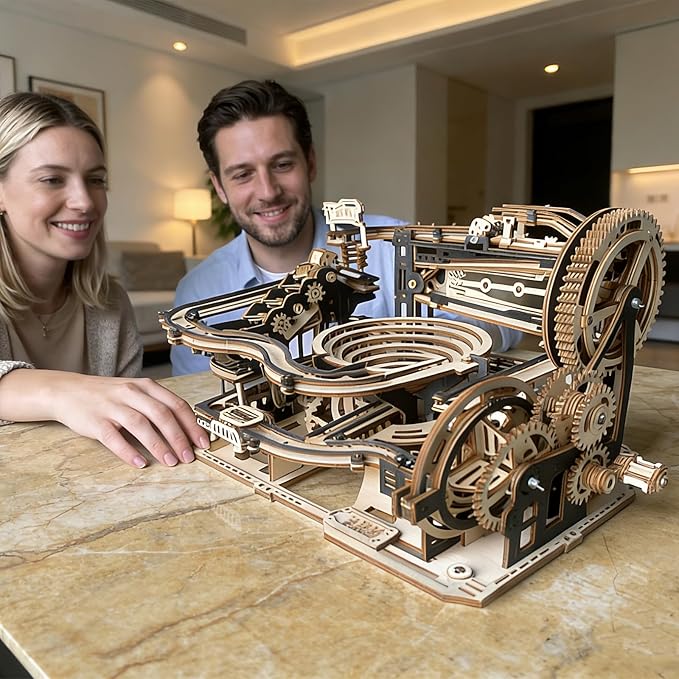3D Wooden Puzzles for Adults Wood Marble Run DIY Model Kit Mechanical Craft Kit Assembly Building Puzzle Birthday Gifts for Adult Age 14+ Years Old