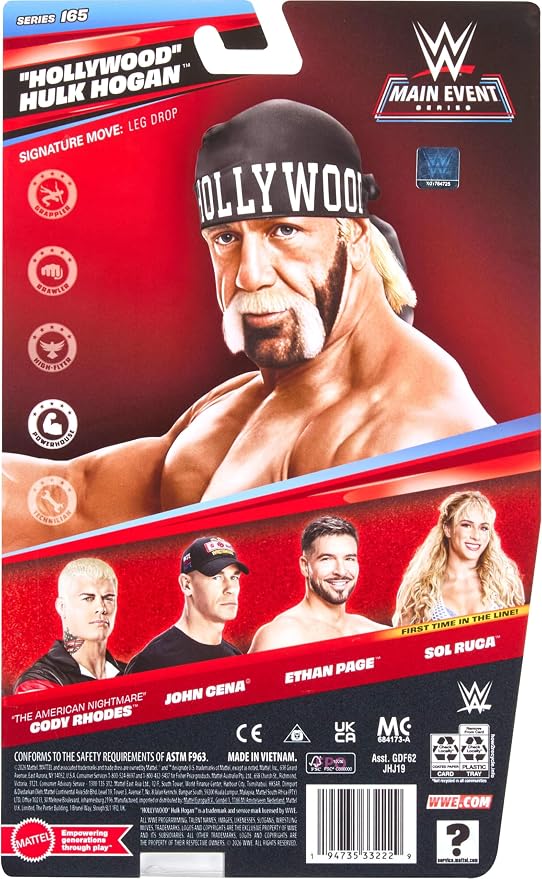 Mattel WWE “Hollywood” Hulk Hogan Action Figure, Main Event Series #165, 6-inch Collectible Superstar with 14 Articulation Points & Life-Like Look