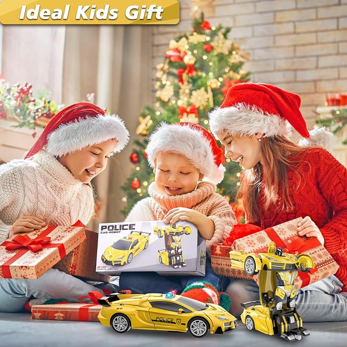 Remote Control Car, One-Button Transform Toys Car, 2.4GHz RC Cars 1:18 Scale, 360 Degree Rotation Police Car Toy Transforming into Robot Toy for Boys Girl Kids 4-7 8-12 6-8, Birthday