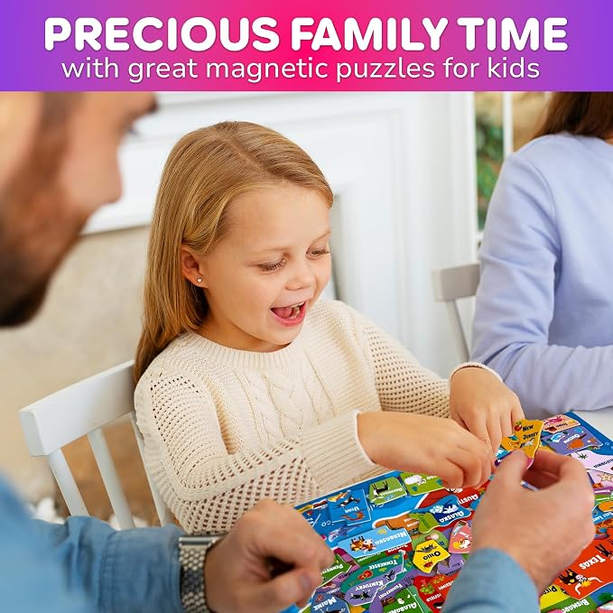 QUOKKA Magnetic Puzzles for Kids Ages 3-5 — 3 Educational Magnet Puzzles for Kids Ages 4-6 — Space, USA and World Map Learning Toys for Toddlers 2-4 — Learning United States Game for Children 6-8