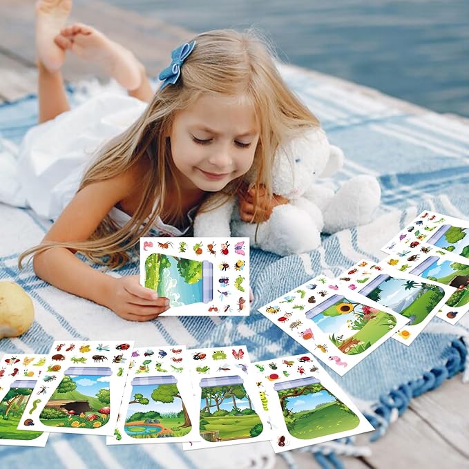 24 Sheets Insect & Bugs Jar Scene Stickers, Make Your Own Bug Jar Sticker with Bee/Butterfly/Ladybug, 8 Designs DIY Nature Scene, Spring Summer Craft, School Classroom Party Decoration