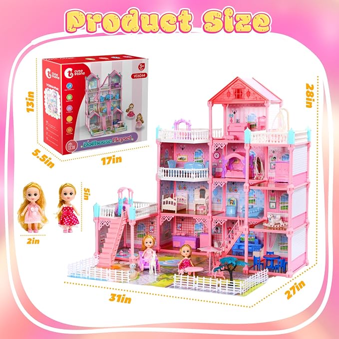 Huge Dollhouse for Girls, 11 Rooms Pretend Play Doll House Gift for Girls Aged 3-10