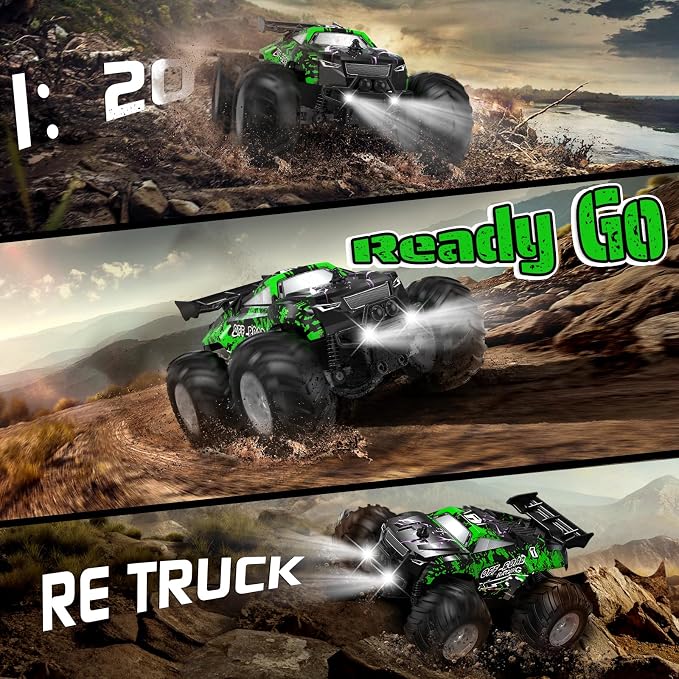 Remote Control Car, All-Terrain Remote Control Car for Boys, Rechargeable Rc Truck with LED, 1:20, 10KM/H, 2 Motors, 2.4GHZ, Speed Friendly, Sturdy, Rc Cars for Christmas, Kids, Beginner