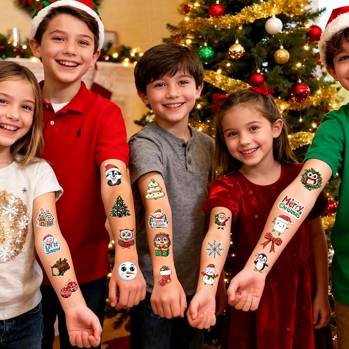 JCFIRE Christmas Temporary Tattoos for Kids Stocking Stuffers, Waterproof Tattoo Stickers Christmas Party Favors, Stocking Stuffers for Kids Toddlers Teens Boys Girls, Goodie Bag Stuffers