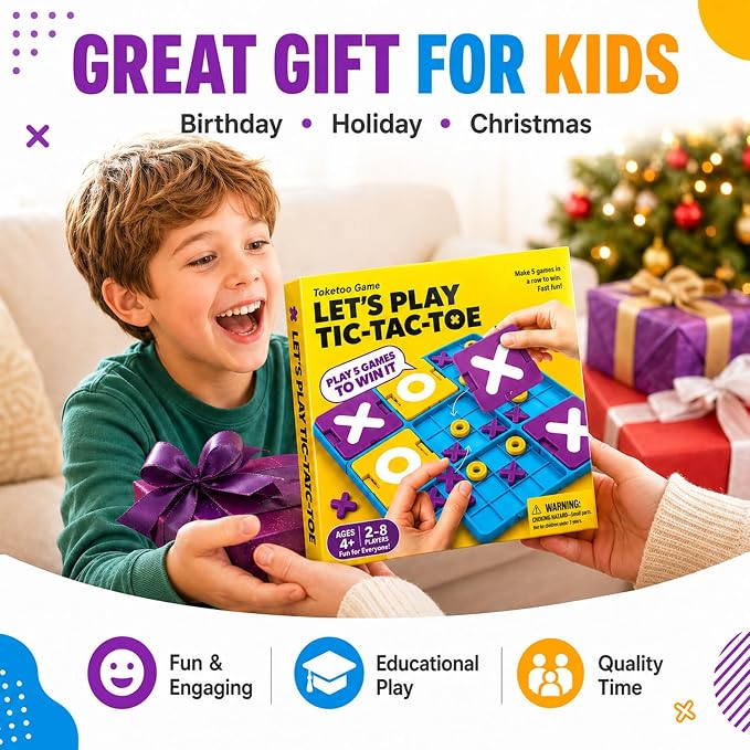 Upgraded 3D Tic-Tac-Toe Board Game for Kids & Adults - Montessori STEM Mind & Logic Brain Teaser, Fun Family Interactive Tabletop Party Game, Ideal Gift for Boys & Girls Ages 3+