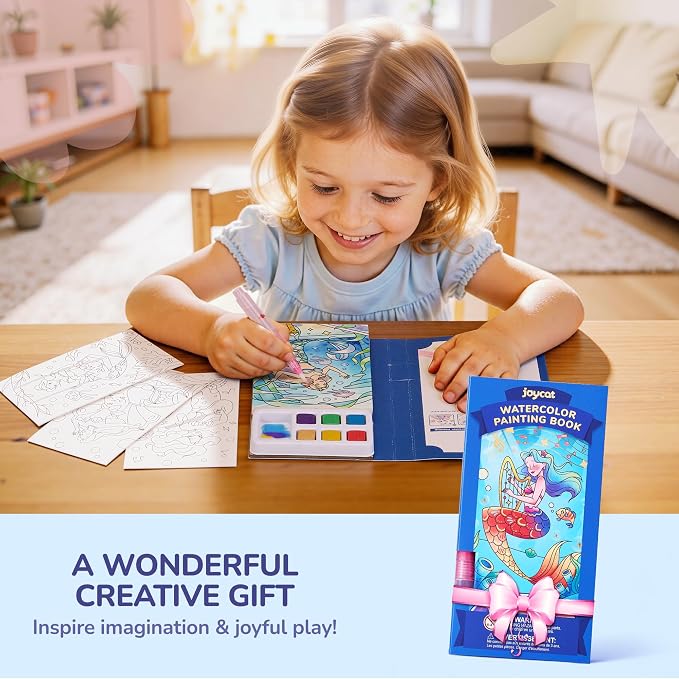 JoyCat Pocket Paint with Water Coloring Books for Kids, Art & Craft Activity Toy Set, Creative Travel & Home Painting Kit, Gifts for Girls & Boys Ages 3-8 (Ocean Princess)